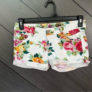 Vanilla Star Floral Low Rise‎ Jean Shorts Cuffed